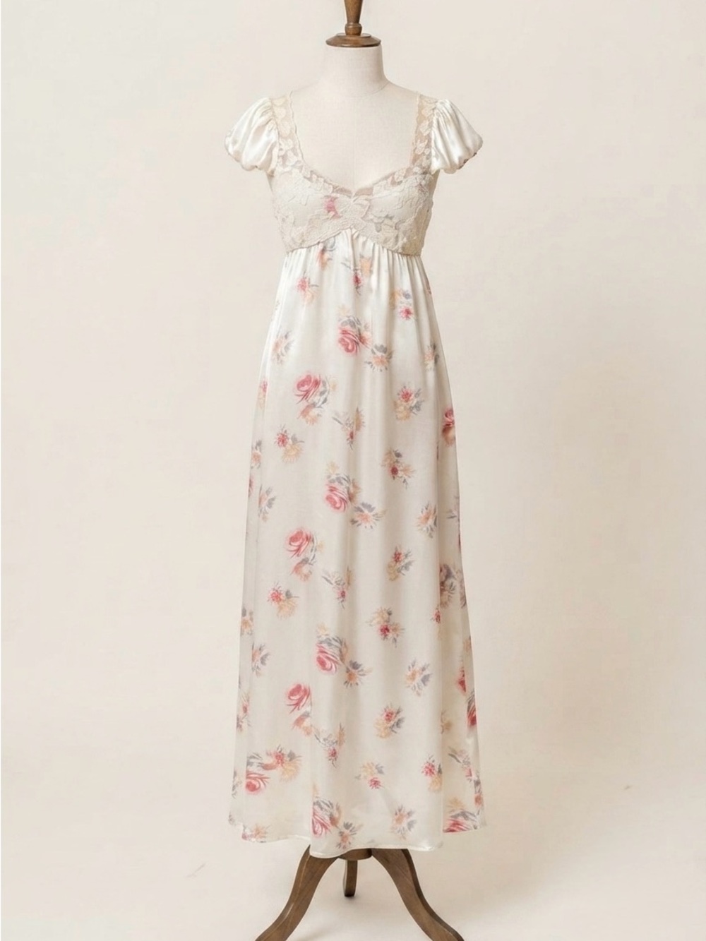 Worth Collective Lace Bodice Cutout Maxi Dress in Cream Floral